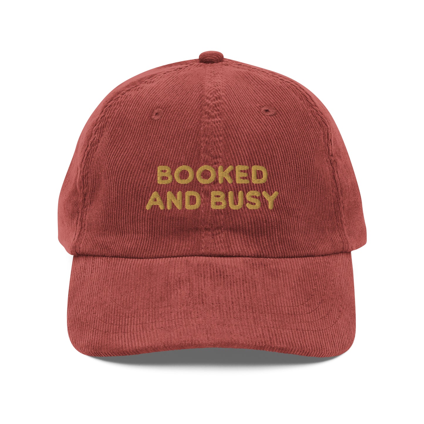 Booked and Busy Embroidered Vintage Corduroy Cap - The Bean Workshop - Academia, Bad Hair Day Hat, Baseball Hat, Book Club Gift, Book Lover Gift, Booked and Busy Embroidered Cap, Bookish Aesthetic, Bookworm Humor, Corduroy Cap, Embroidered Hat, fall, hat, Minimalist, retro, Vintage Corduroy Hat for Readers