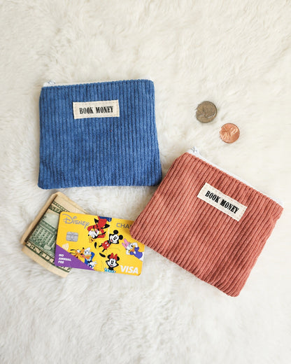 Bookish Corduroy Coin Purse & Wallet | Gift for Book Lovers, Readers, Teachers - The Bean Workshop - birthday christmas, book bag, book money wallet, bookish coin purse, cardholder, corduroy cotton bag, fun present readers, gift for book lovers, handmade, keychain mini, reading accessories, teachers librarians, zippered pouch
