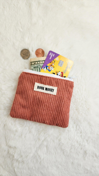 Bookish Corduroy Coin Purse & Wallet | Gift for Book Lovers, Readers, Teachers - The Bean Workshop - birthday christmas, book bag, book money wallet, bookish coin purse, cardholder, corduroy cotton bag, fun present readers, gift for book lovers, handmade, keychain mini, reading accessories, teachers librarians, zippered pouch
