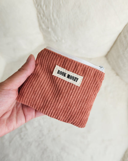 Bookish Corduroy Coin Purse & Wallet | Gift for Book Lovers, Readers, Teachers - The Bean Workshop - birthday christmas, book bag, book money wallet, bookish coin purse, cardholder, corduroy cotton bag, fun present readers, gift for book lovers, handmade, keychain mini, reading accessories, teachers librarians, zippered pouch