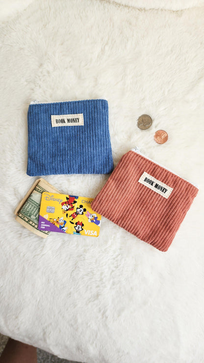 Bookish Corduroy Coin Purse & Wallet | Gift for Book Lovers, Readers, Teachers - The Bean Workshop - birthday christmas, book bag, book money wallet, bookish coin purse, cardholder, corduroy cotton bag, fun present readers, gift for book lovers, handmade, keychain mini, reading accessories, teachers librarians, zippered pouch