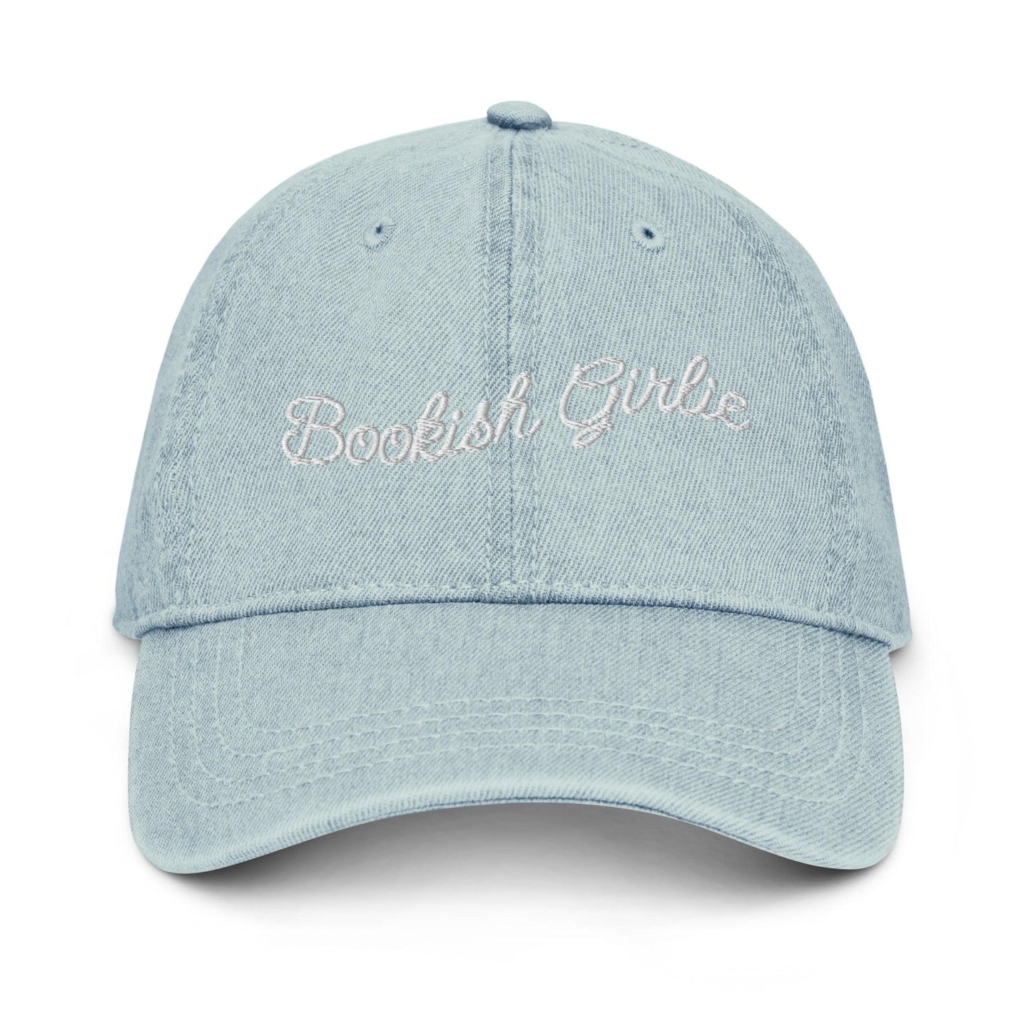 Bookish Girlie Embroidered Denim Hat - The Bean Workshop - book lover, bookish, bow, coquette, embroidered, hat