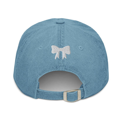 Bookish Girlie Embroidered Denim Hat - The Bean Workshop - book lover, bookish, bow, coquette, embroidered, hat, read everyday, reading accessories