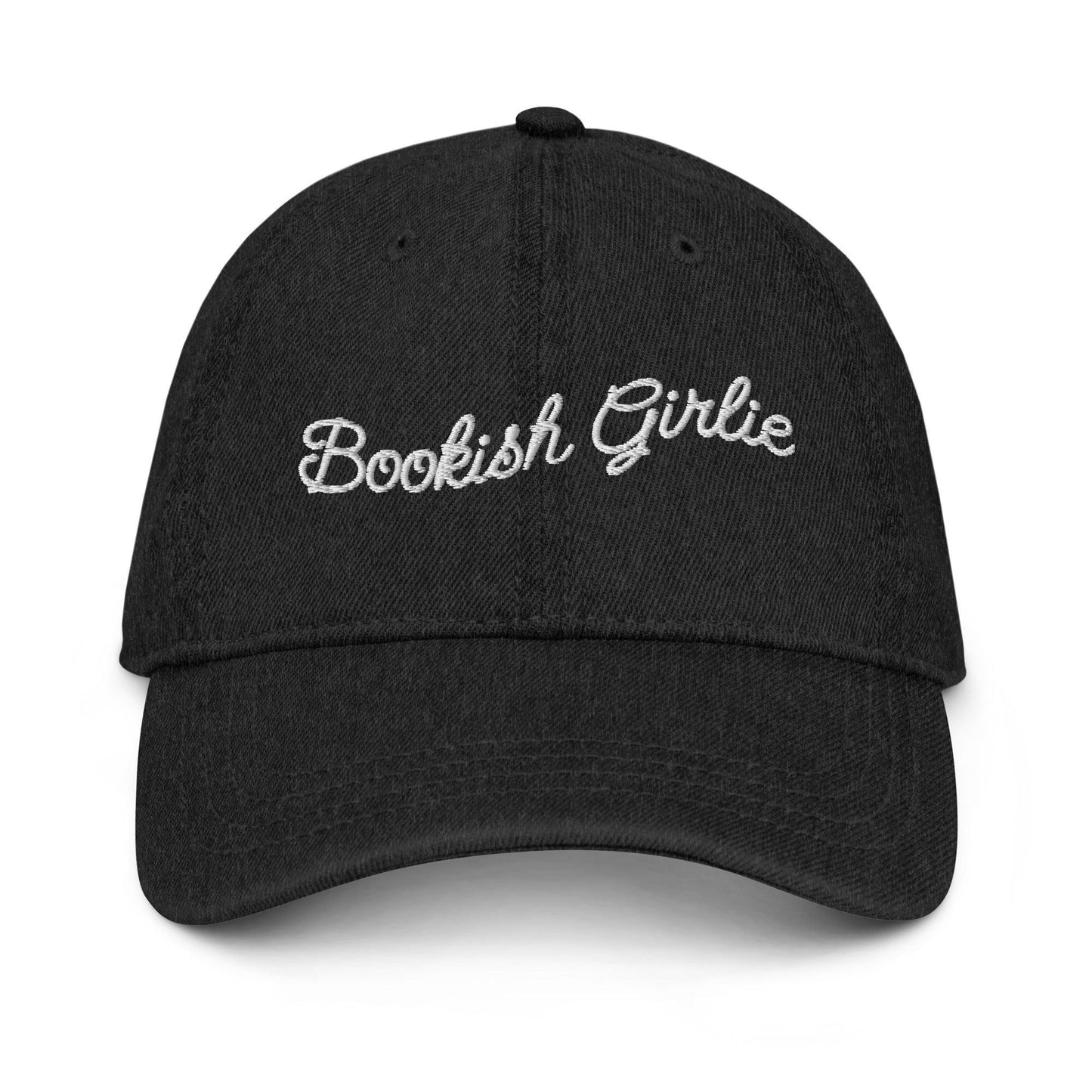 Bookish Girlie Embroidered Denim Hat - The Bean Workshop - book lover, bookish, bow, coquette, embroidered, hat, read everyday, reading accessories