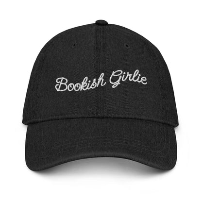 Bookish Girlie Embroidered Denim Hat - The Bean Workshop - book lover, bookish, bow, coquette, embroidered, hat, read everyday, reading accessories