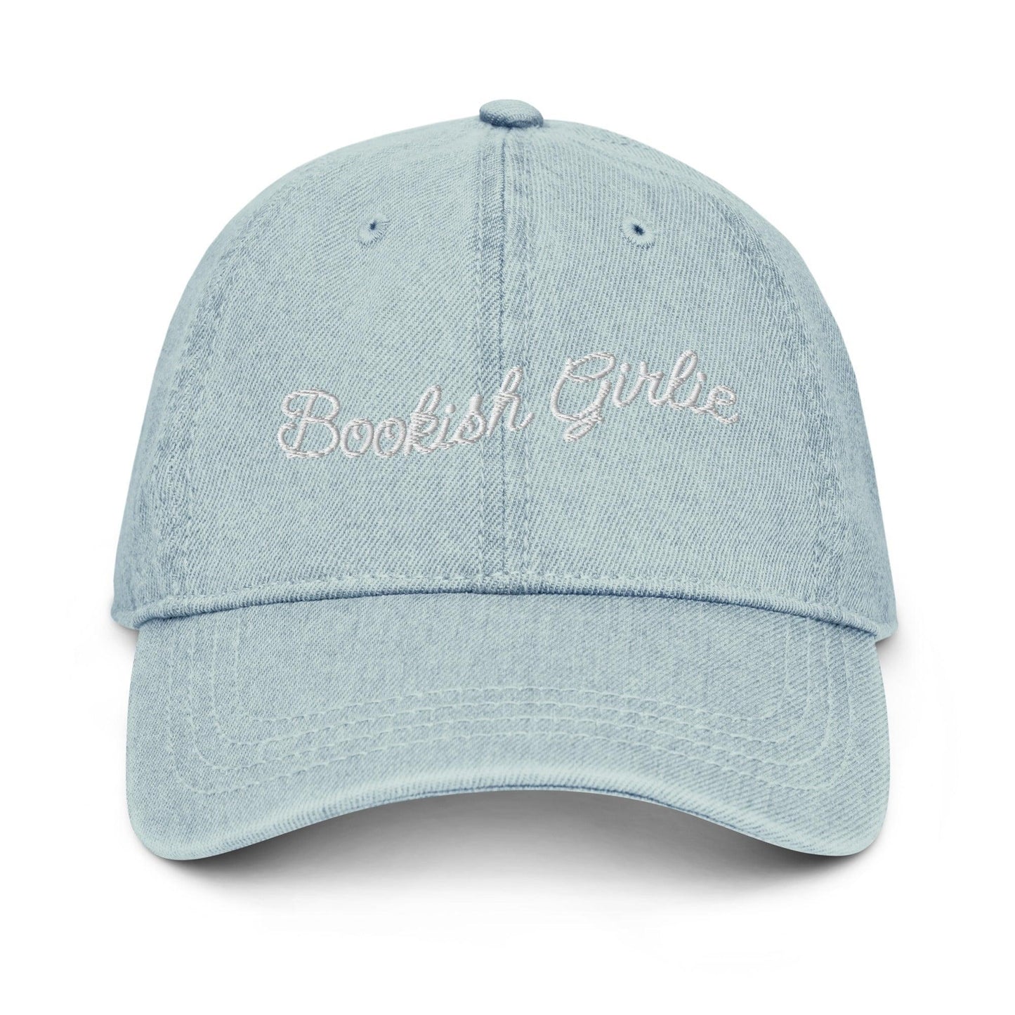 Bookish Girlie Embroidered Denim Hat - The Bean Workshop - book lover, bookish, bow, coquette, embroidered, hat, read everyday, reading accessories