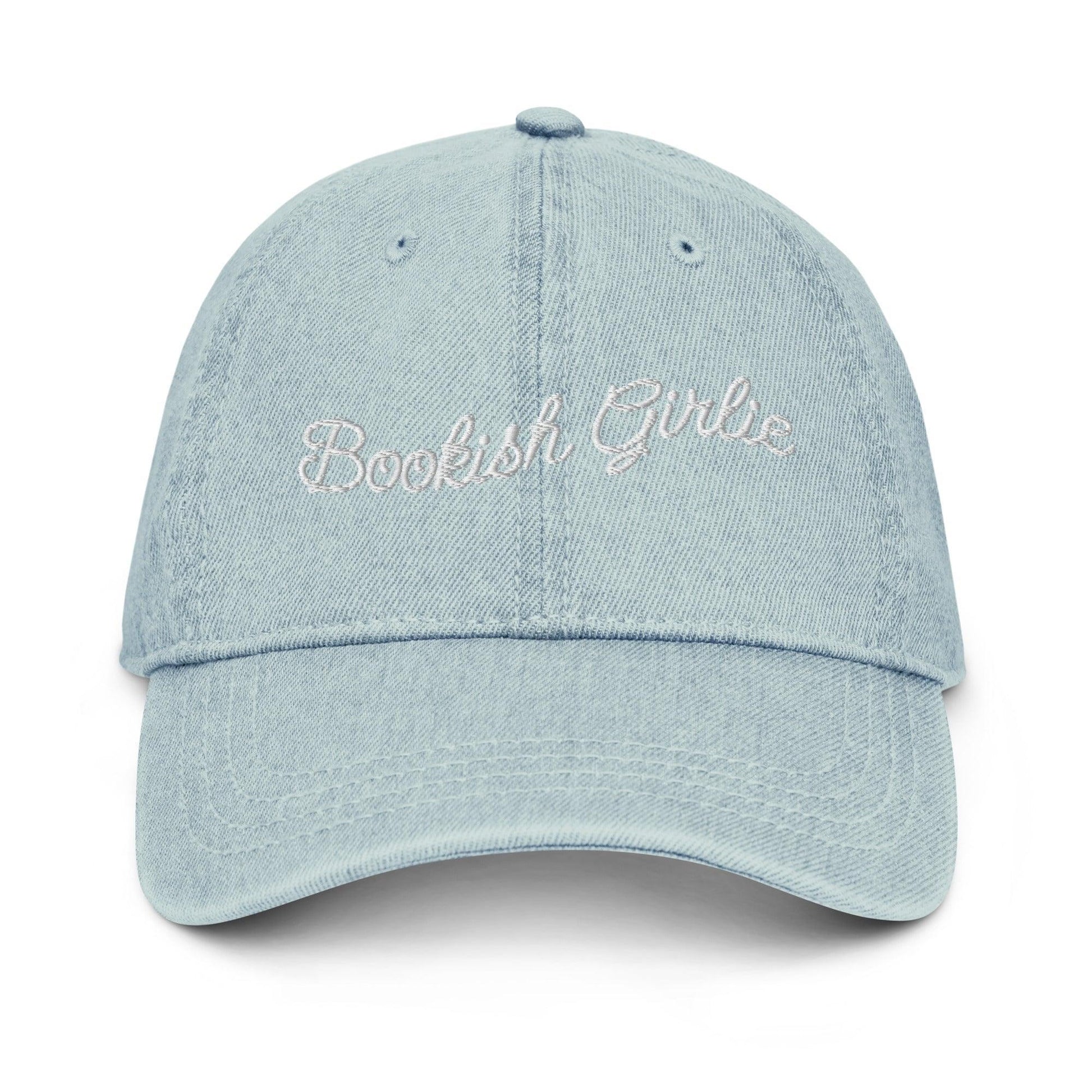 Bookish Girlie Embroidered Denim Hat - The Bean Workshop - book lover, bookish, bow, coquette, embroidered, hat, read everyday, reading accessories