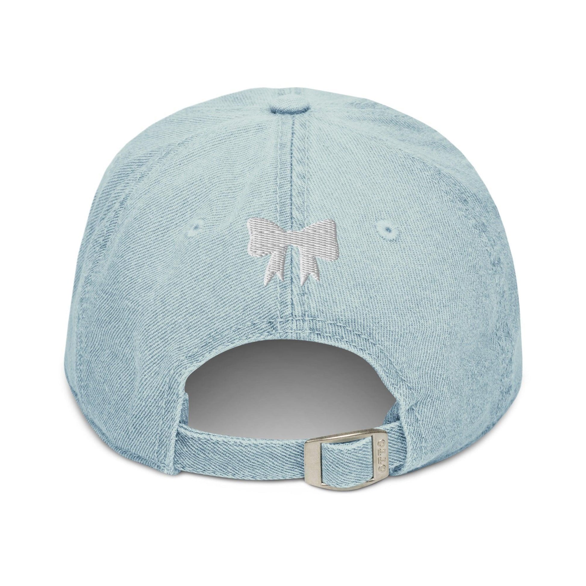Bookish Girlie Embroidered Denim Hat - The Bean Workshop - book lover, bookish, bow, coquette, embroidered, hat, read everyday, reading accessories
