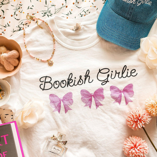 Bookish Girlie Tee Shirt - The Bean Workshop - book lover, bookish, bow, box tee, coquette, cute, read everyday
