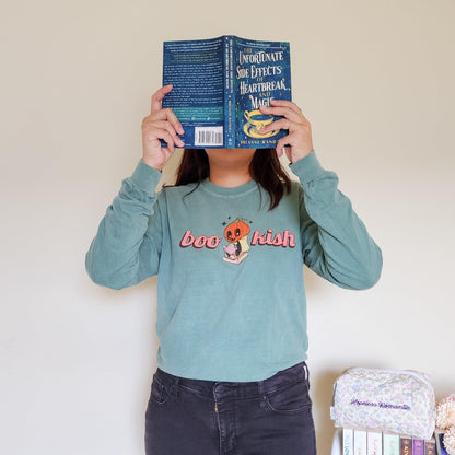 Bookish Halloween Heavyweight Long Sleeve Shirt - The Bean Workshop - book lovers, bookaholic, halloween, long sleeve shirt