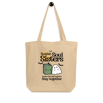 Bookish Soul Sisters Organic Cotton Twill Tote Bag - The Bean Workshop - best friend tote, book club tote, book lover tote, Bookish Soul Sisters tote, bookstore bag, bookworm bag, canvas tote, friendship tote, Halloween tote bag, library tote, literary tote, reading bag, reusable shopping bag, spooky season accessory, unique gift for readers
