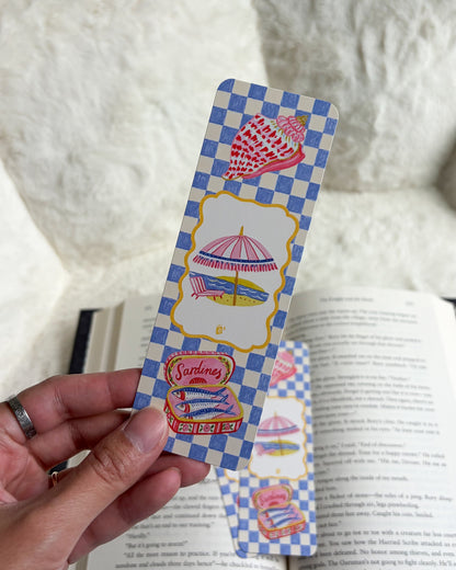 Books, Beach & Beyond Bookmark - The Bean Workshop - beach bookmark, book lover gift, bookish gift, bookmark, checkerboard, coastal, cottagecore