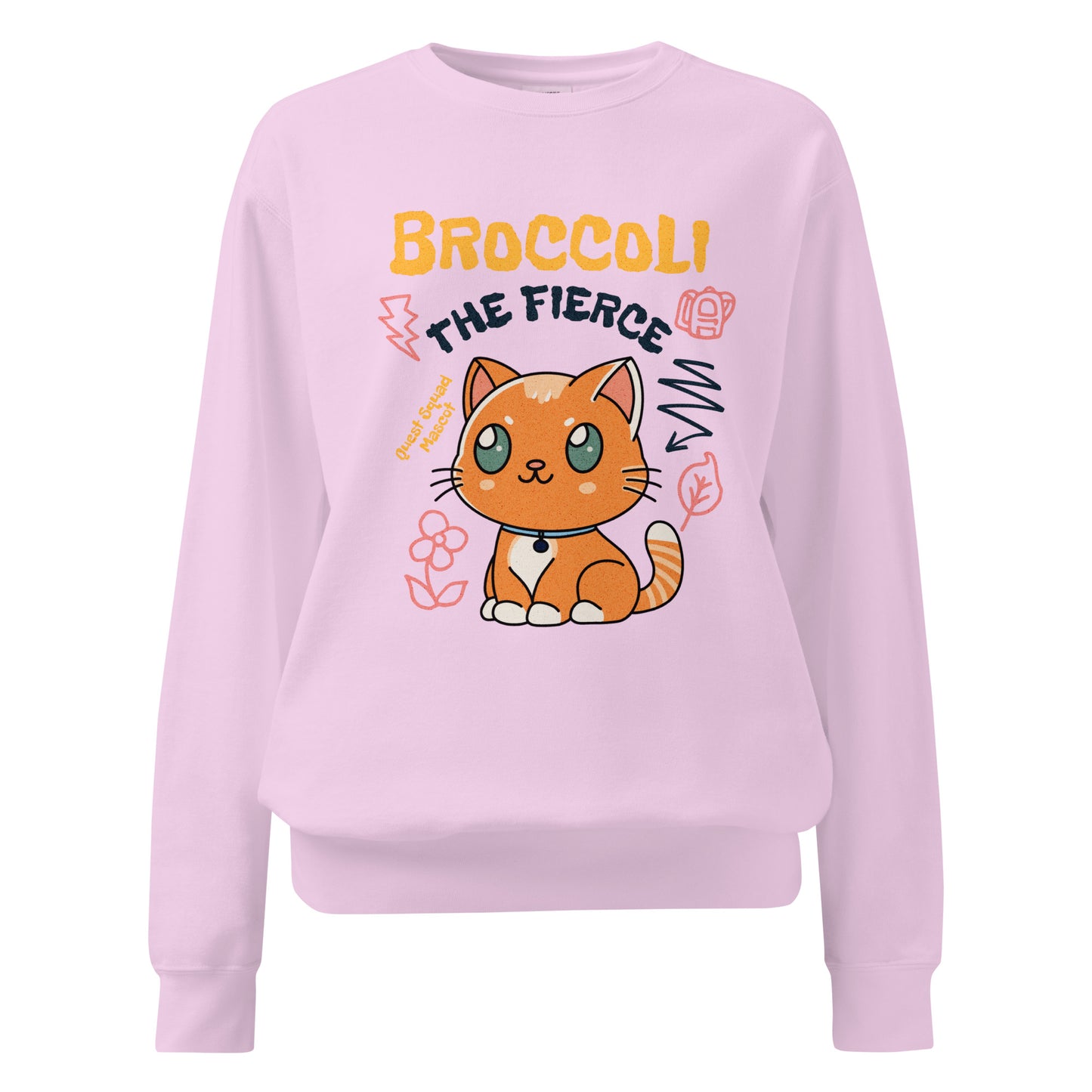 Broccoli the Fierce Heavyweight Sweatshirt - The Bean Workshop - Basgiath War College, Book Lover Gift, Bookish Cat, Booktok, Broccoli the Fierce, Chibi Art, Cute Romantasy, Dragon Rider, Empyrean Series, Fantasy Reader., Fourth Wing Merch, Iron Flame Merch, Kawaii, Liam Mairi, Quest Squad Mascot, Rebecca Yarros, sweatshirt, Violet Sorrengail, Xaden Riorson