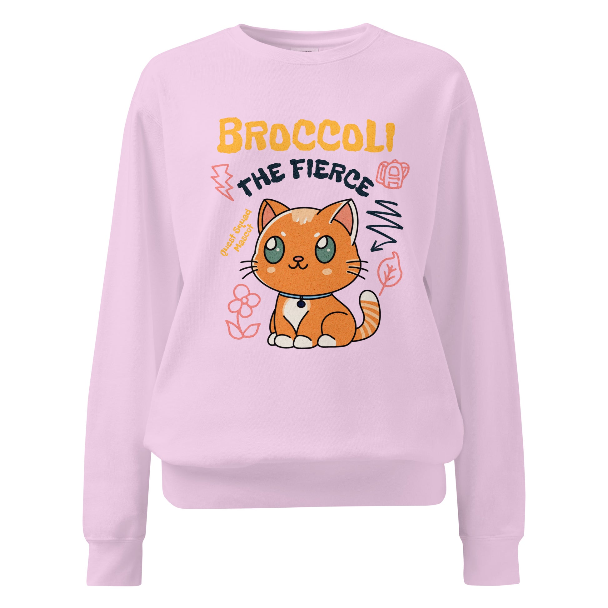 Broccoli the Fierce Heavyweight Sweatshirt - The Bean Workshop - Basgiath War College, Book Lover Gift, Bookish Cat, Booktok, Broccoli the Fierce, Chibi Art, Cute Romantasy, Dragon Rider, Empyrean Series, Fantasy Reader., Fourth Wing Merch, Iron Flame Merch, Kawaii, Liam Mairi, Quest Squad Mascot, Rebecca Yarros, sweatshirt, Violet Sorrengail, Xaden Riorson