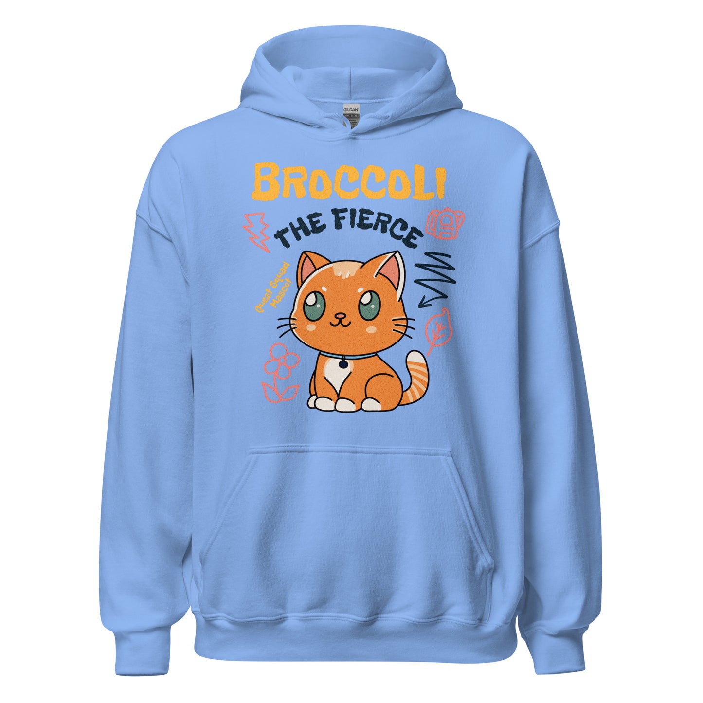 Broccoli the Fierce Hoodie - The Bean Workshop - Basgiath War College, Book Lover Gift, Bookish Cat, Booktok, Broccoli the Fierce, Chibi Art, Cute Romantasy, Dragon Rider, Empyrean Series, Fantasy Reader., Fourth Wing Merch, hoodie, Iron Flame Merch, Kawaii, Liam Mairi, Quest Squad Mascot, Rebecca Yarros, Violet Sorrengail, Xaden Riorson