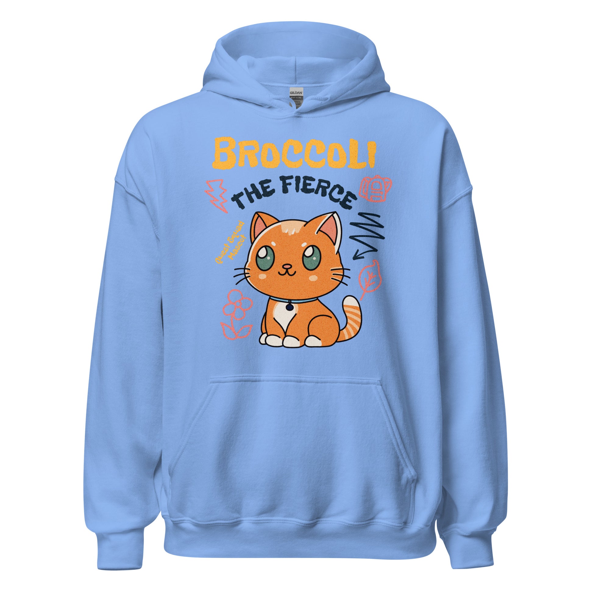 Broccoli the Fierce Hoodie - The Bean Workshop - Basgiath War College, Book Lover Gift, Bookish Cat, Booktok, Broccoli the Fierce, Chibi Art, Cute Romantasy, Dragon Rider, Empyrean Series, Fantasy Reader., Fourth Wing Merch, hoodie, Iron Flame Merch, Kawaii, Liam Mairi, Quest Squad Mascot, Rebecca Yarros, Violet Sorrengail, Xaden Riorson