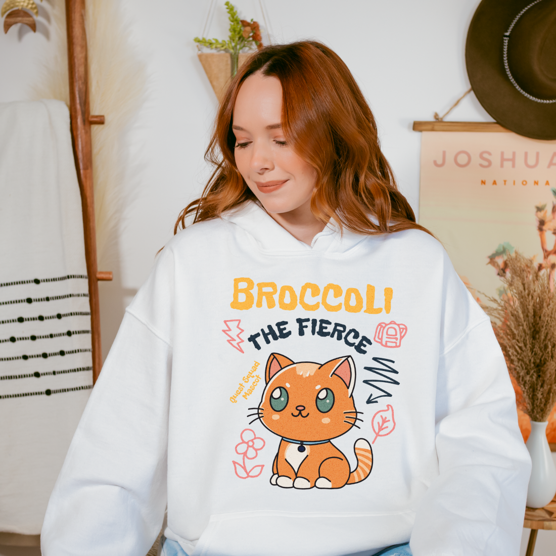 Broccoli the Fierce Hoodie - The Bean Workshop - Basgiath War College, Book Lover Gift, Bookish Cat, Booktok, Broccoli the Fierce, Chibi Art, Cute Romantasy, Dragon Rider, Empyrean Series, Fantasy Reader., Fourth Wing Merch, hoodie, Iron Flame Merch, Kawaii, Liam Mairi, Quest Squad Mascot, Rebecca Yarros, Violet Sorrengail, Xaden Riorson