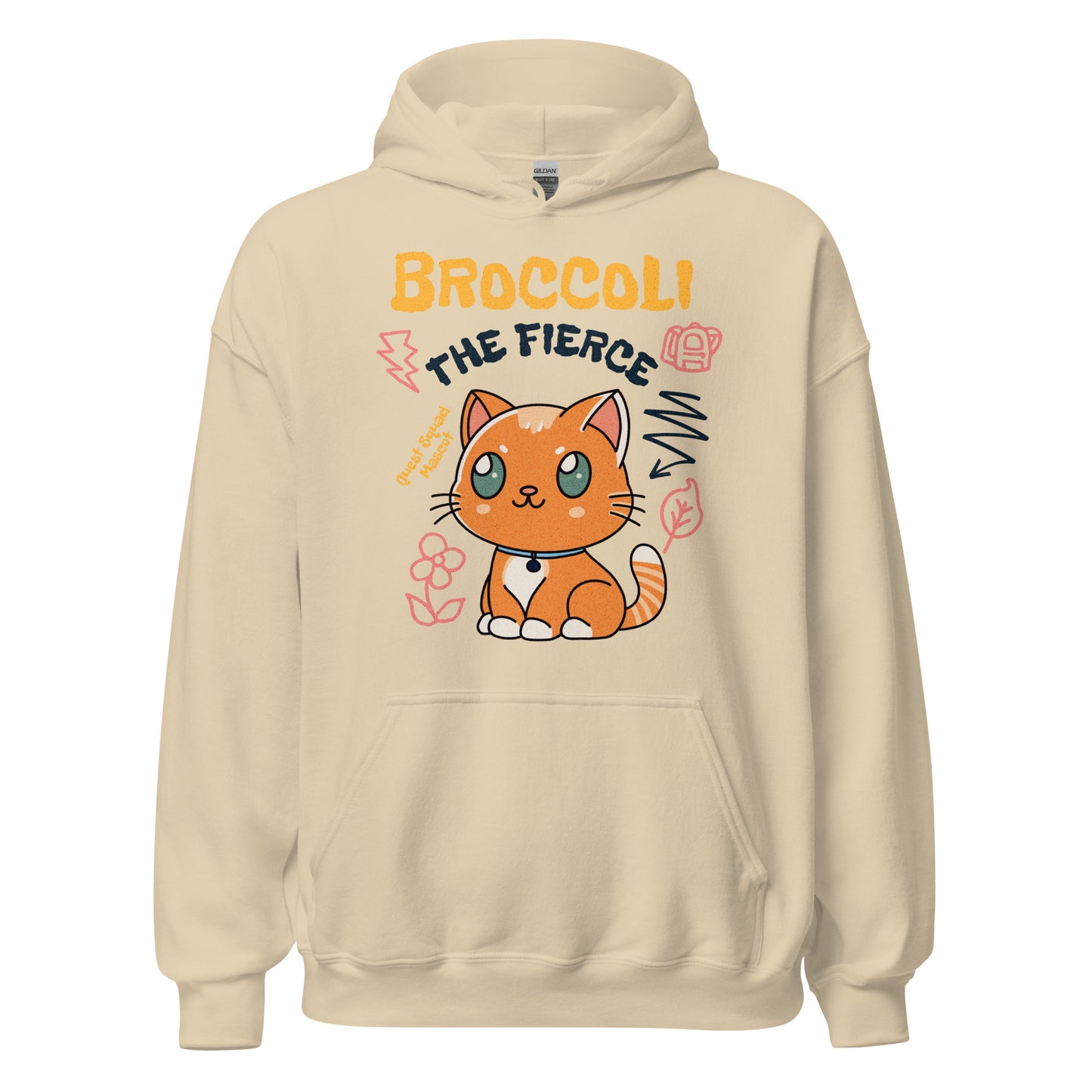 Broccoli the Fierce Hoodie - The Bean Workshop - Basgiath War College, Book Lover Gift, Bookish Cat, Booktok, Broccoli the Fierce, Chibi Art, Cute Romantasy, Dragon Rider, Empyrean Series, Fantasy Reader., Fourth Wing Merch, hoodie, Iron Flame Merch, Kawaii, Liam Mairi, Quest Squad Mascot, Rebecca Yarros, Violet Sorrengail, Xaden Riorson