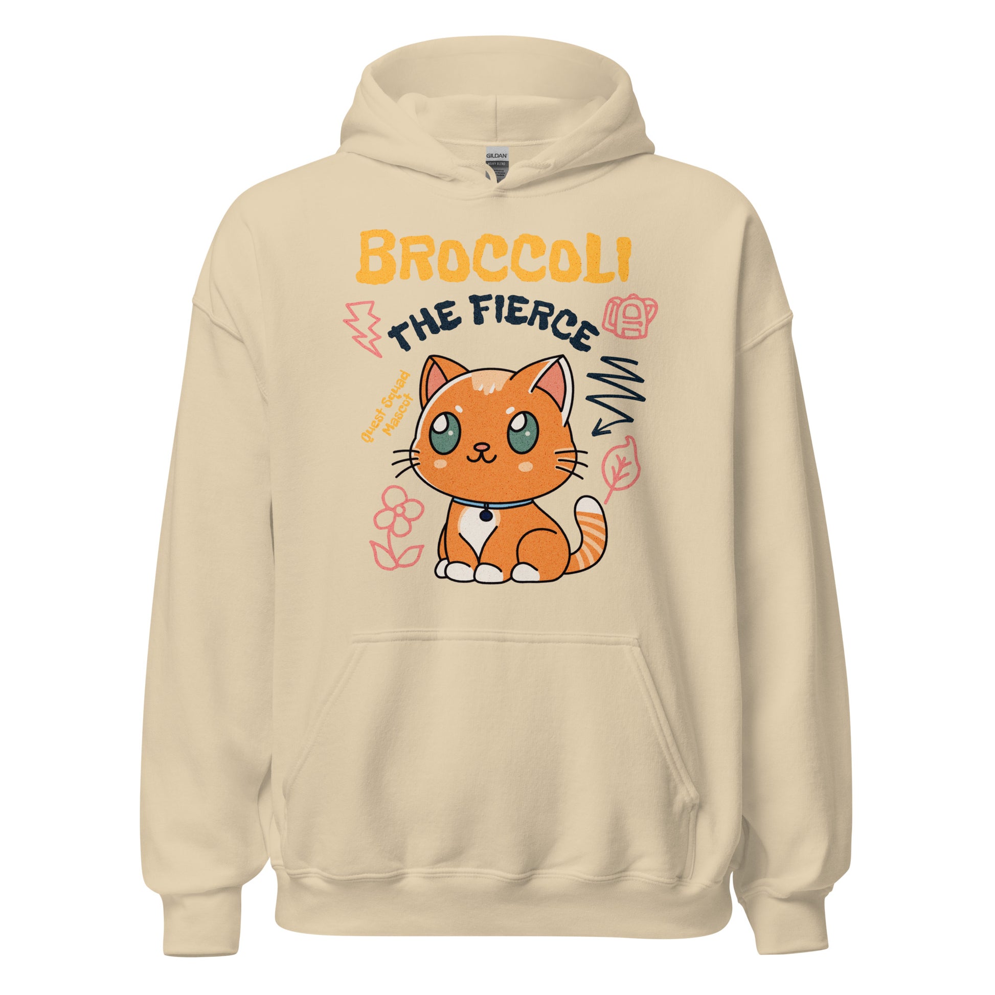Broccoli the Fierce Hoodie - The Bean Workshop - Basgiath War College, Book Lover Gift, Bookish Cat, Booktok, Broccoli the Fierce, Chibi Art, Cute Romantasy, Dragon Rider, Empyrean Series, Fantasy Reader., Fourth Wing Merch, hoodie, Iron Flame Merch, Kawaii, Liam Mairi, Quest Squad Mascot, Rebecca Yarros, Violet Sorrengail, Xaden Riorson