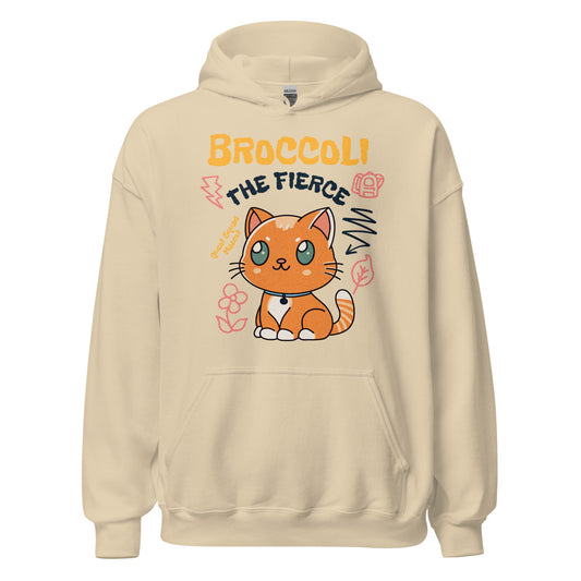 Broccoli the Fierce Hoodie - The Bean Workshop - Basgiath War College, Book Lover Gift, Bookish Cat, Booktok, Broccoli the Fierce, Chibi Art, Cute Romantasy, Dragon Rider, Empyrean Series, Fantasy Reader., Fourth Wing Merch, hoodie, Iron Flame Merch, Kawaii, Liam Mairi, Quest Squad Mascot, Rebecca Yarros, Violet Sorrengail, Xaden Riorson