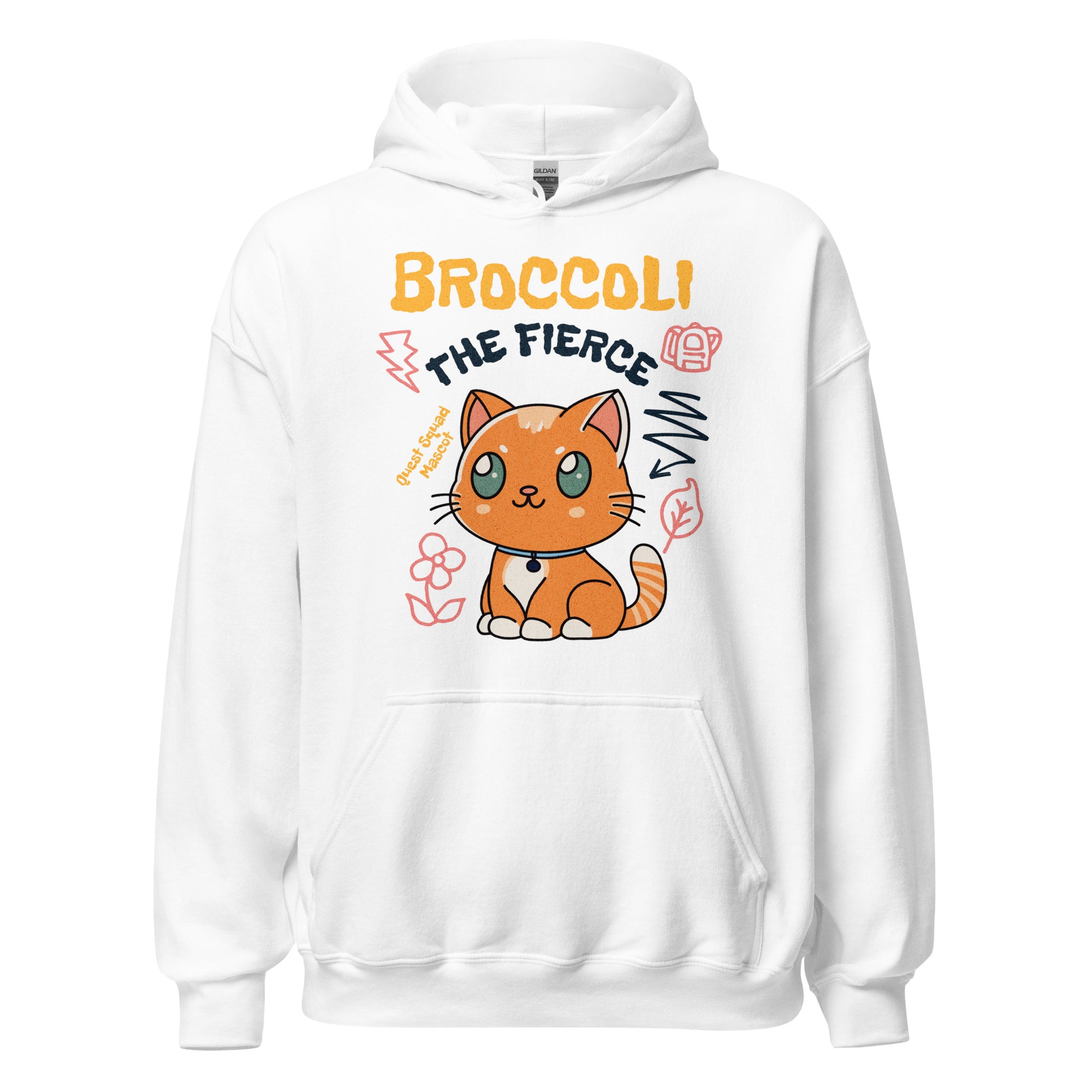 Broccoli the Fierce Hoodie - The Bean Workshop - Basgiath War College, Book Lover Gift, Bookish Cat, Booktok, Broccoli the Fierce, Chibi Art, Cute Romantasy, Dragon Rider, Empyrean Series, Fantasy Reader., Fourth Wing Merch, hoodie, Iron Flame Merch, Kawaii, Liam Mairi, Quest Squad Mascot, Rebecca Yarros, Violet Sorrengail, Xaden Riorson