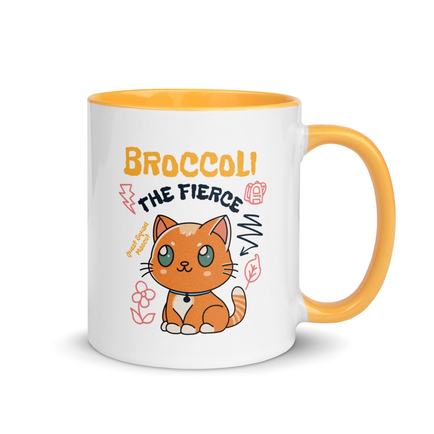 Broccoli the Fierce Mug - The Bean Workshop - Basgiath War College, Book Lover Gift, Bookish Cat, Booktok, Broccoli the Fierce, Chibi Art, Cute Romantasy, Dragon Rider, Empyrean Series, Fantasy Reader., Fourth Wing Merch, Iron Flame Merch, Kawaii, Liam Mairi, mug, Quest Squad Mascot, Rebecca Yarros, Violet Sorrengail, Xaden Riorson