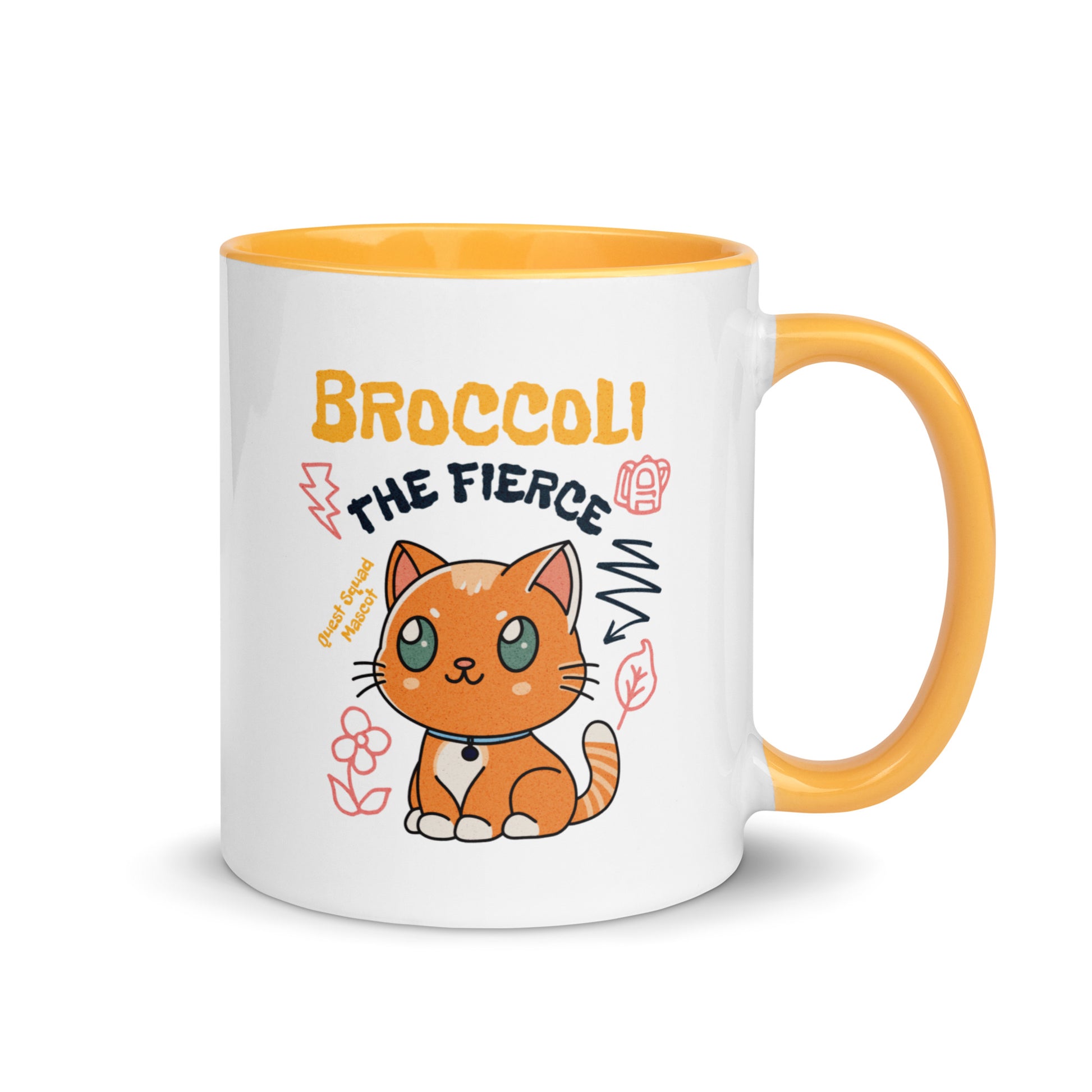 Broccoli the Fierce Mug - The Bean Workshop - Basgiath War College, Book Lover Gift, Bookish Cat, Booktok, Broccoli the Fierce, Chibi Art, Cute Romantasy, Dragon Rider, Empyrean Series, Fantasy Reader., Fourth Wing Merch, Iron Flame Merch, Kawaii, Liam Mairi, mug, Quest Squad Mascot, Rebecca Yarros, Violet Sorrengail, Xaden Riorson