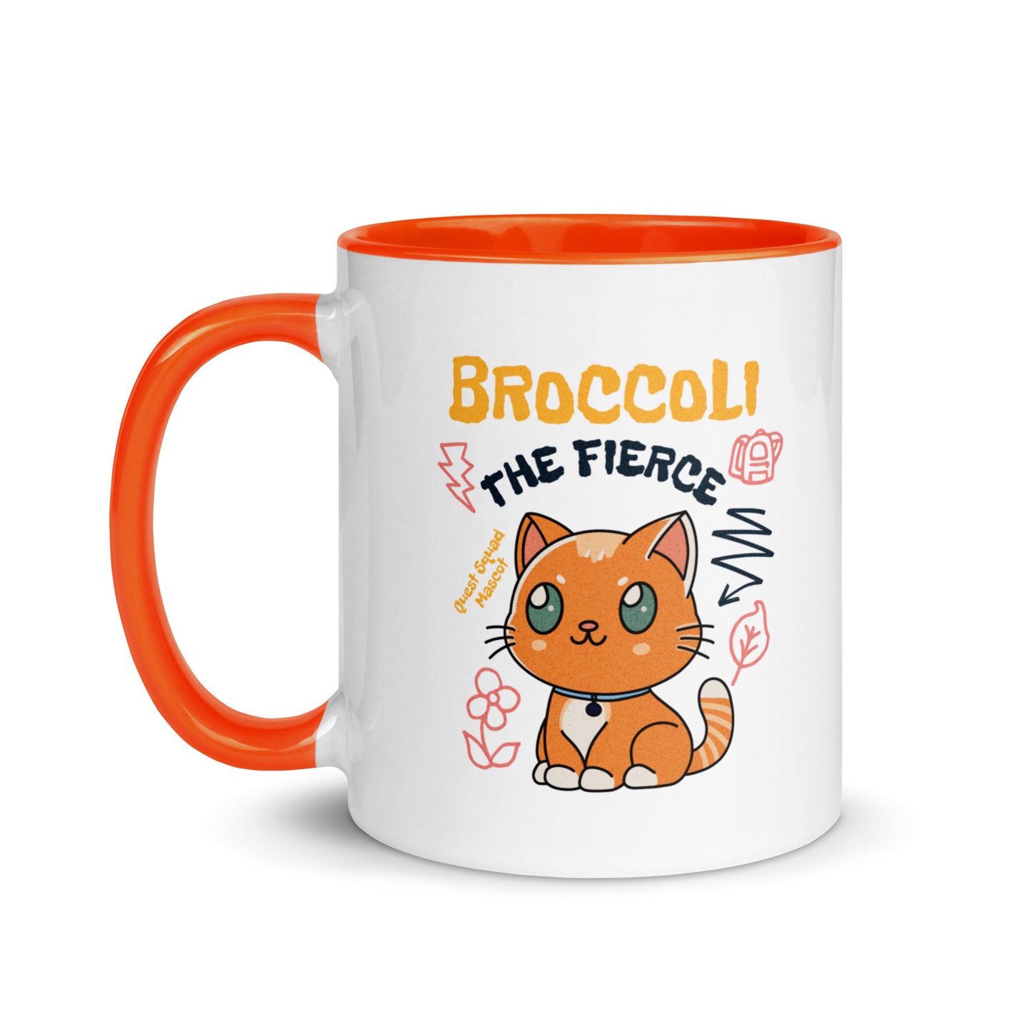 Broccoli the Fierce Mug - The Bean Workshop - Basgiath War College, Book Lover Gift, Bookish Cat, Booktok, Broccoli the Fierce, Chibi Art, Cute Romantasy, Dragon Rider, Empyrean Series, Fantasy Reader., Fourth Wing Merch, Iron Flame Merch, Kawaii, Liam Mairi, mug, Quest Squad Mascot, Rebecca Yarros, Violet Sorrengail, Xaden Riorson