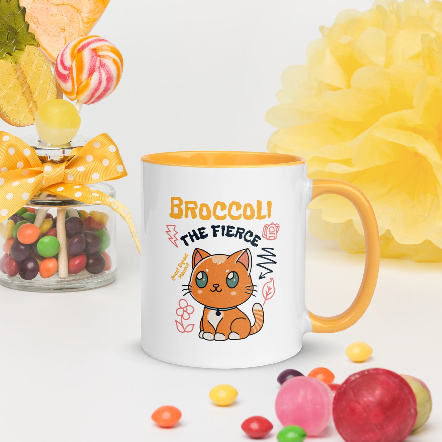 Broccoli the Fierce Mug - The Bean Workshop - Basgiath War College, Book Lover Gift, Bookish Cat, Booktok, Broccoli the Fierce, Chibi Art, Cute Romantasy, Dragon Rider, Empyrean Series, Fantasy Reader., Fourth Wing Merch, Iron Flame Merch, Kawaii, Liam Mairi, mug, Quest Squad Mascot, Rebecca Yarros, Violet Sorrengail, Xaden Riorson