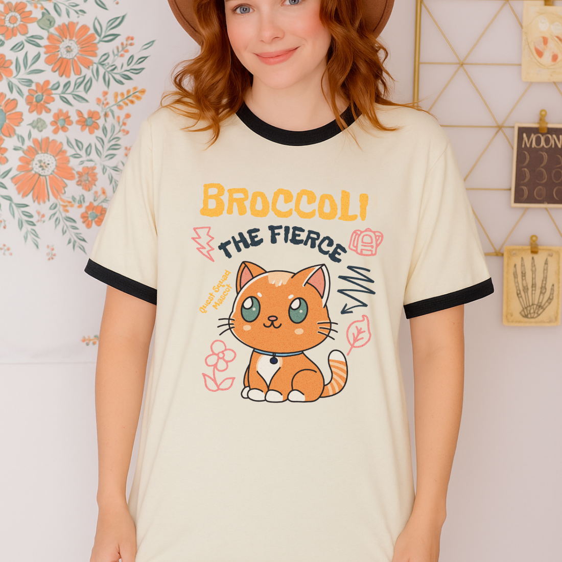 Broccoli the Fierce Ringer T-Shirt - The Bean Workshop - Basgiath War College, Book Lover Gift, Broccoli the Fierce, Chibi Art, Cute Romantasy, Dragon Rider, Empyrean Series, Fantasy Reader., Fourth Wing Merch, Iron Flame Merch, Kawaii, Liam Mairi, Quest Squad Mascot, Rebecca Yarros, t-shirt, Violet Sorrengail, Xaden Riorson