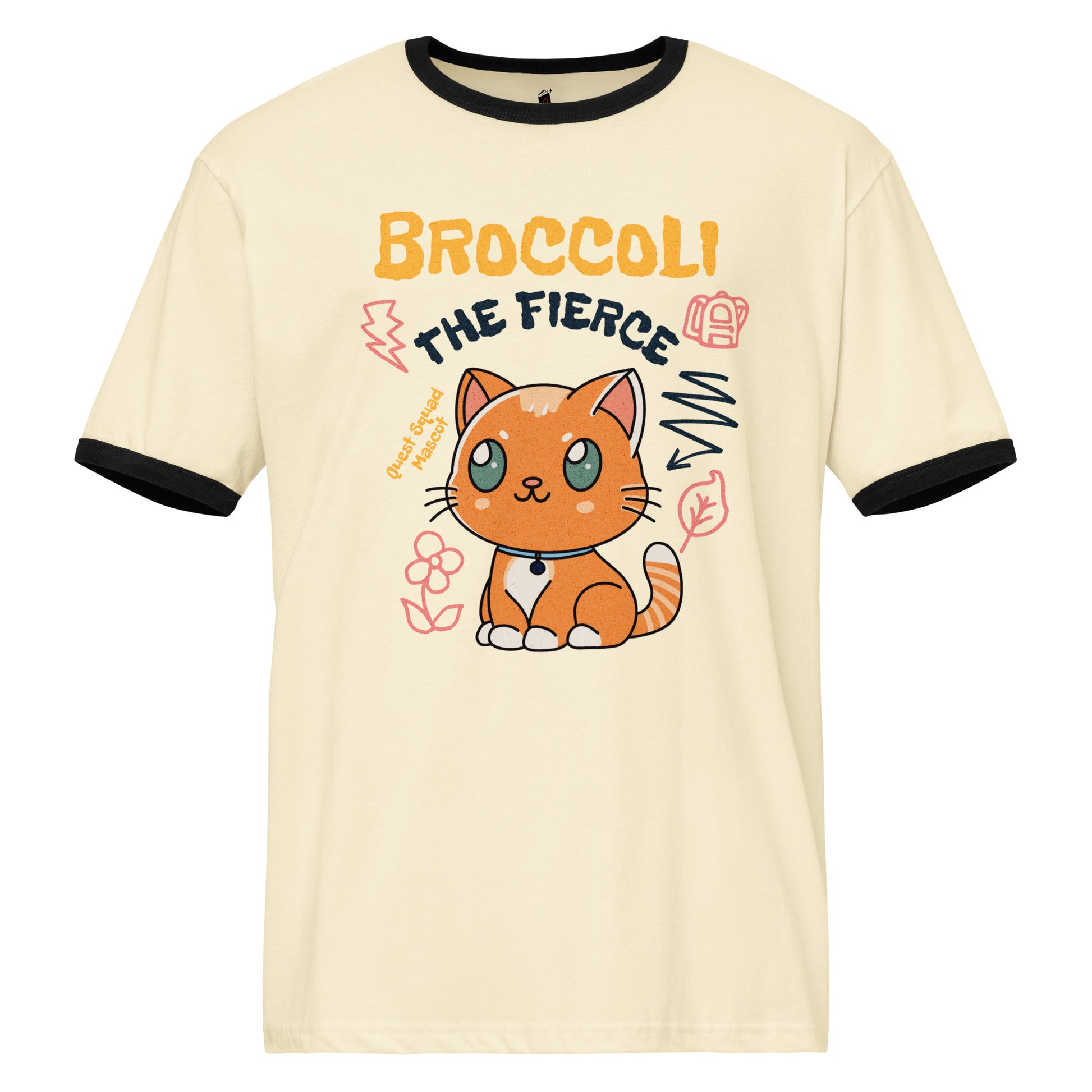 Broccoli the Fierce Ringer T-Shirt - The Bean Workshop - Basgiath War College, Book Lover Gift, Broccoli the Fierce, Chibi Art, Cute Romantasy, Dragon Rider, Empyrean Series, Fantasy Reader., Fourth Wing Merch, Iron Flame Merch, Kawaii, Liam Mairi, Quest Squad Mascot, Rebecca Yarros, t-shirt, Violet Sorrengail, Xaden Riorson