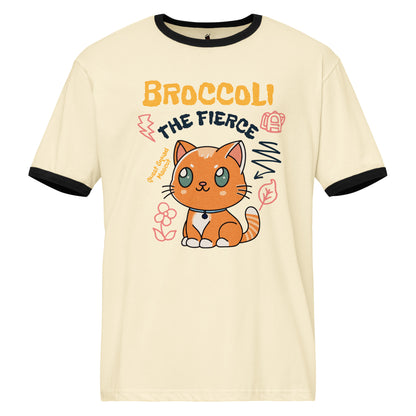 Broccoli the Fierce Ringer T-Shirt - The Bean Workshop - Basgiath War College, Book Lover Gift, Broccoli the Fierce, Chibi Art, Cute Romantasy, Dragon Rider, Empyrean Series, Fantasy Reader., Fourth Wing Merch, Iron Flame Merch, Kawaii, Liam Mairi, Quest Squad Mascot, Rebecca Yarros, t-shirt, Violet Sorrengail, Xaden Riorson