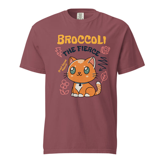 Broccoli the Fierce T-Shirt - The Bean Workshop - Basgiath War College, Book Lover Gift, Bookish Cat, Booktok, Broccoli the Fierce, Chibi Art, Cute Romantasy, Dragon Rider, Empyrean Series, Fantasy Reader., Fourth Wing Merch, Iron Flame Merch, Kawaii, Liam Mairi, Quest Squad Mascot, Rebecca Yarros, t-shirt, Violet Sorrengail, Xaden Riorson