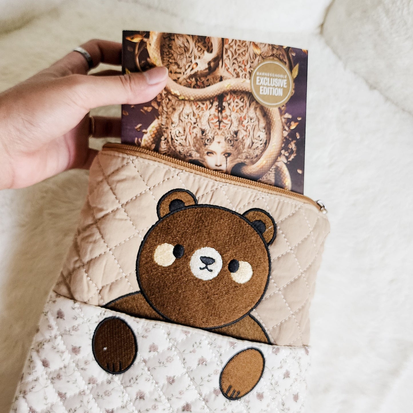 Brown Bear Zippered Book Sleeve With Outside Pocket - The Bean Workshop - book sleeve, kindle sleeve