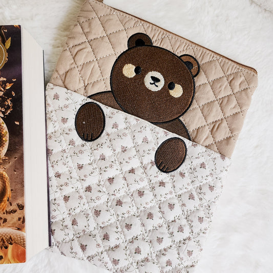 Brown Bear Zippered Book Sleeve With Outside Pocket - The Bean Workshop - book sleeve, kindle sleeve