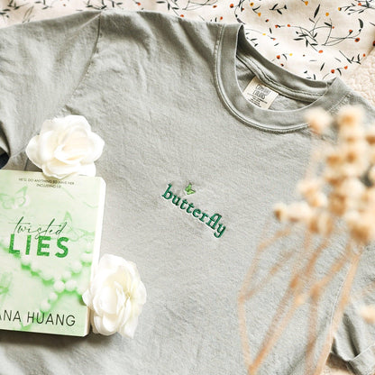 Butterfly Stella Alonso Embroidered T-Shirt - The Bean Workshop - ana huang, box tee, embroidered, minimalistic, twisted