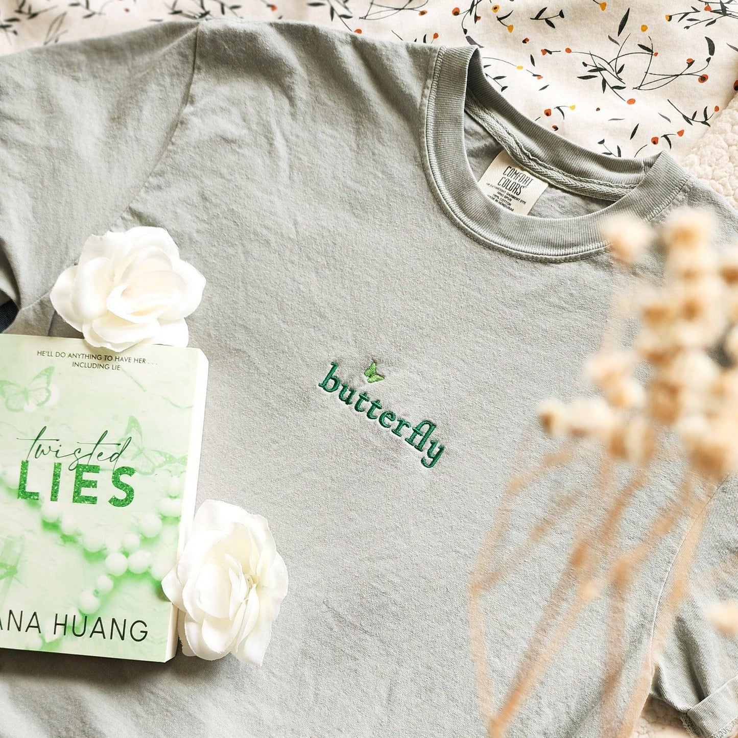 Butterfly Stella Alonso Embroidered T-Shirt - The Bean Workshop - ana huang, box tee, embroidered, minimalistic, twisted