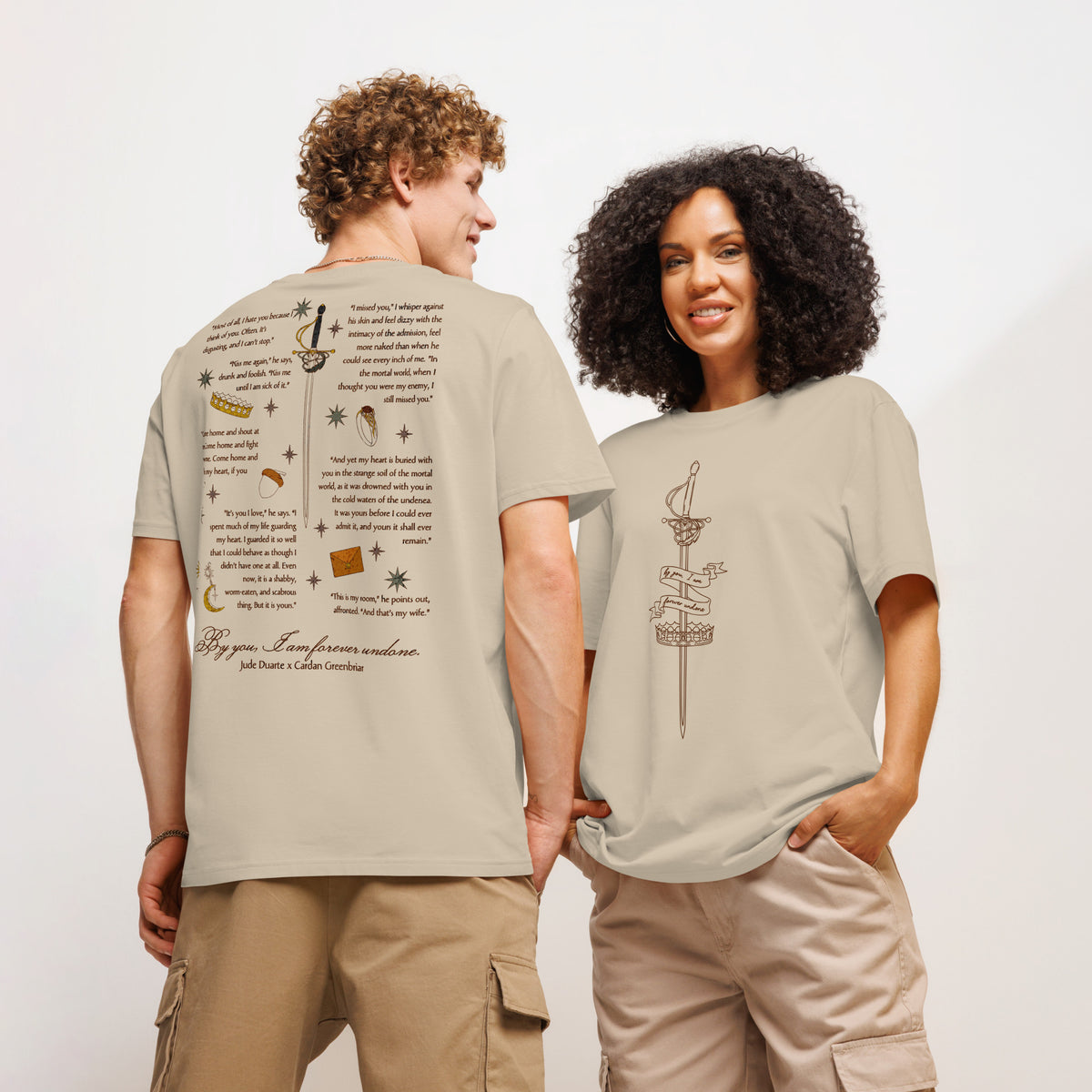 By You I am Forever Undone T-shirt - The Bean Workshop - Book Lover Gift, By you I am forever undone merch, Cardan Greenbriar, Dark Academia, Faeriecore, Folk of the Air, Holly Black licensed apparel, Jude and Cardan quotes shirt, Jude Duarte, Jurdan, Romantic Fantasy Tee, The Cruel Prince t-shirt, Two-Sided Shirt