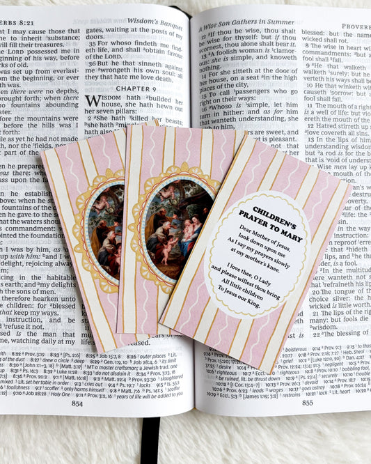 Children's Prayer to Mary Card & Bookmark - The Bean Workshop - archangel, Baptism, Catholic, Catholic kids, children, children's prayer, Confirmation, Confirmation gift, discernment, faith gift, First Communion, guardian angel, Hail Holy Queen, Hail Mary, Holy Family, Holy Spirit, Immaculate Heart, Marian gift, Memorare, Our Father, Pentecost, prayer card, St. Joseph, St. Michael, vocation