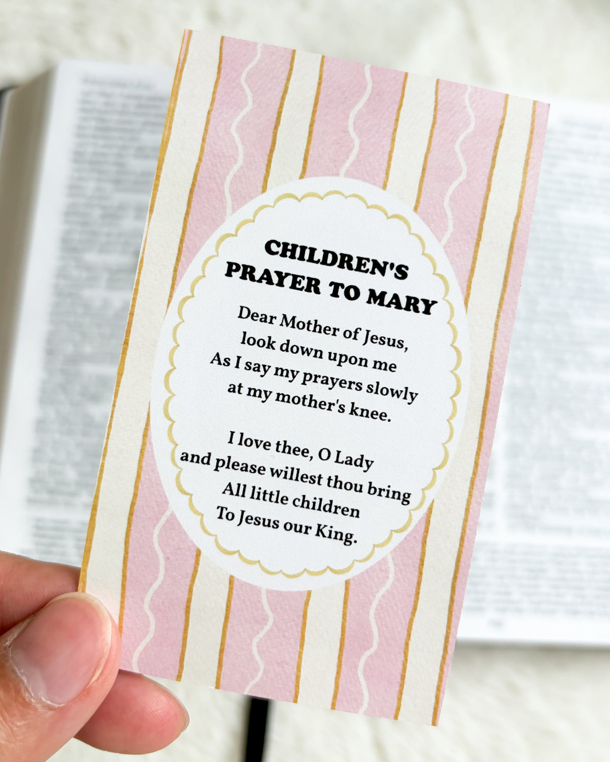 Children's Prayer to Mary Card & Bookmark - The Bean Workshop - archangel, Baptism, Catholic, Catholic kids, children, children's prayer, Confirmation, Confirmation gift, discernment, faith gift, First Communion, guardian angel, Hail Holy Queen, Hail Mary, Holy Family, Holy Spirit, Immaculate Heart, Marian gift, Memorare, Our Father, Pentecost, prayer card, St. Joseph, St. Michael, vocation