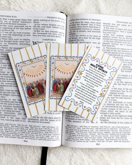 Come Holy Spirit Prayer Card & Bookmark - The Bean Workshop - archangel, Baptism, Catholic, children, Confirmation, Confirmation gift, faith gift, First Communion, guardian angel, Hail Mary, Holy Family, Holy Spirit, Pentecost, prayer card, St. Joseph, St. Michael