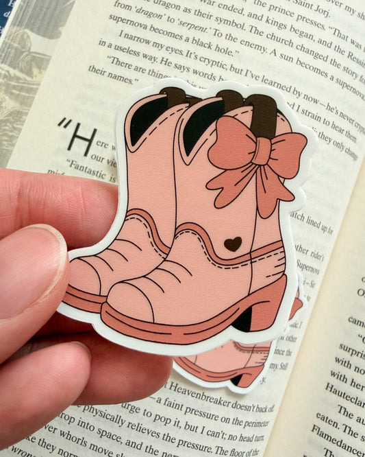Cowgirl Boots with Bows Sticker - The Bean Workshop - book lover gift, book lover sticker, book trope, Bookish Gift, bookish sticker, cowboy romance, cowgirl sticker, cute sticker, die cut sticker, reader sticker, sticker, vinyl sticker, western romance
