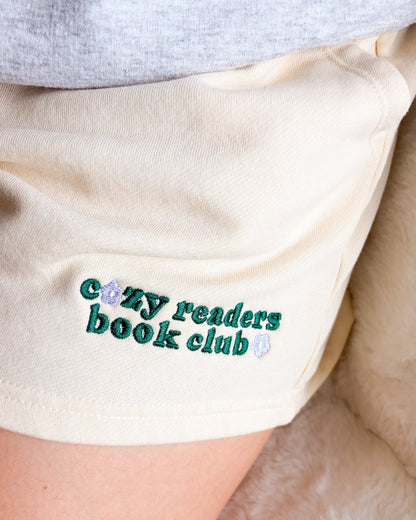 Cozy Readers Book Club Embroidered Wave Wash Fleece Shorts
