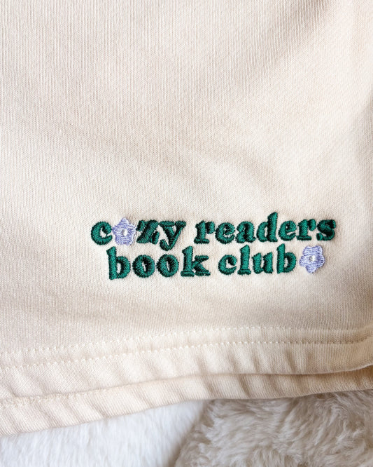 Cozy Readers Book Club Embroidered Wave Wash Fleece Shorts