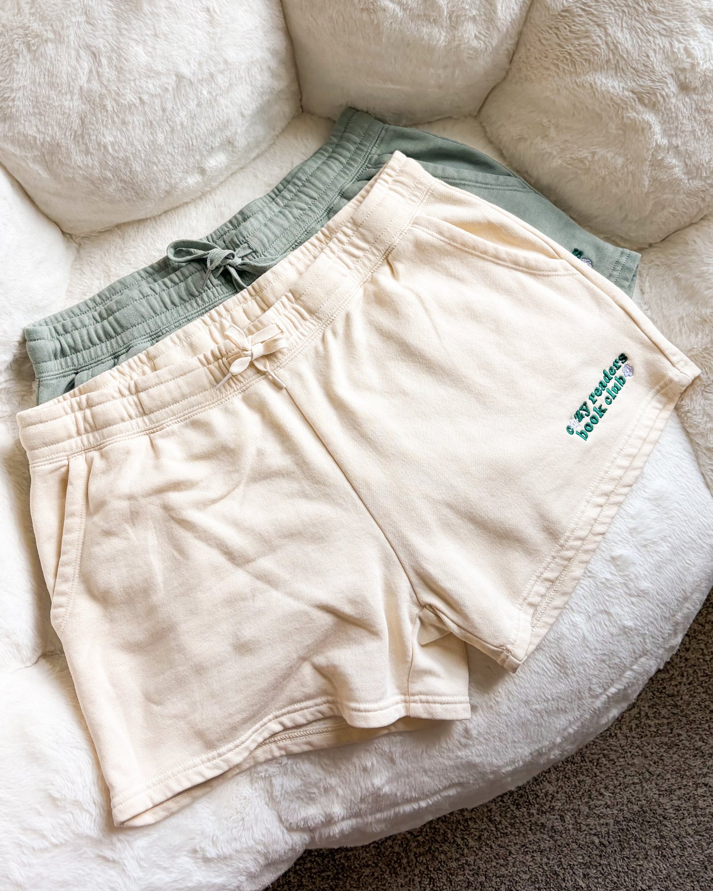 Cozy Readers Book Club Embroidered Wave Wash Fleece Shorts