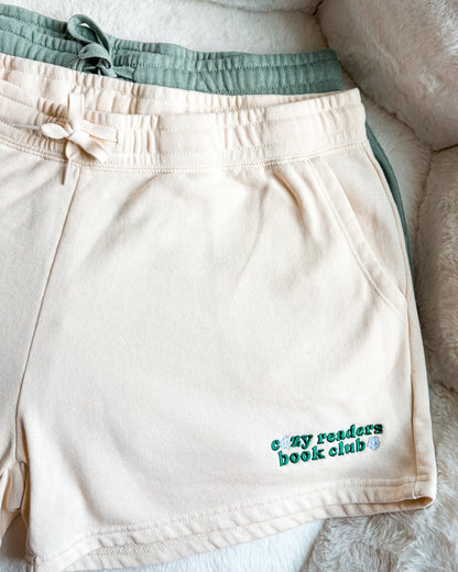 Cozy Readers Book Club Embroidered Wave Wash Fleece Shorts