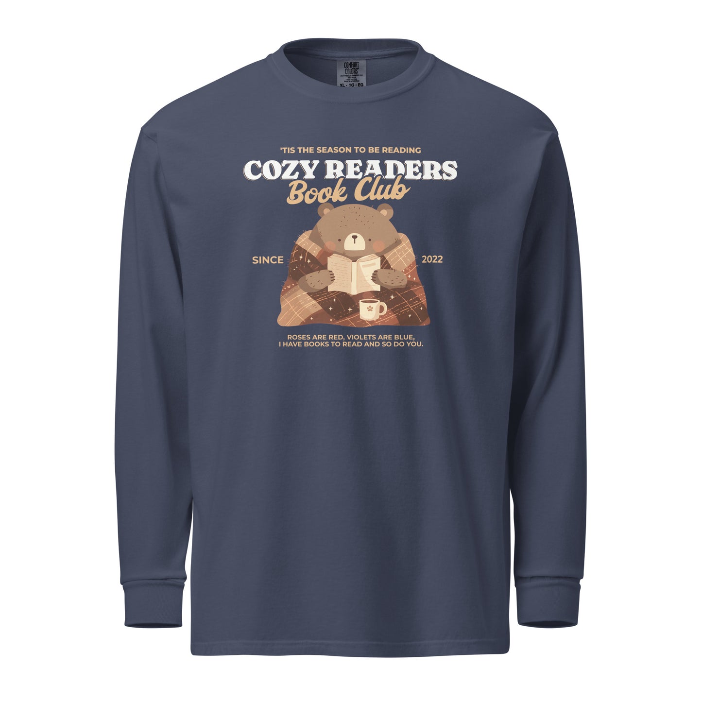 Cozy Readers Book Club Heavyweight Long-sleeve Shirt - The Bean Workshop - Autumn Vibes, Bear Graphic Long Sleeve Tee, Book Club Autumn Long Sleeve, Book Lover, Book Lover Gift, Bookish Accesories, Cozy Aesthetic, Cozy Bear, Cozy Long Sleeve for Readers, Cozy Readers Book Club, Cozy Reading Long Sleeve Shirt, fall, Long Sleeve Shirt, Long Sleeve Tee