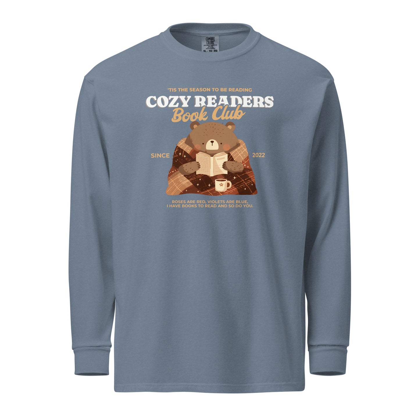 Cozy Readers Book Club Heavyweight Long-sleeve Shirt - The Bean Workshop - Autumn Vibes, Bear Graphic Long Sleeve Tee, Book Club Autumn Long Sleeve, Book Lover, Book Lover Gift, Bookish Accesories, Cozy Aesthetic, Cozy Bear, Cozy Long Sleeve for Readers, Cozy Readers Book Club, Cozy Reading Long Sleeve Shirt, fall, Long Sleeve Shirt, Long Sleeve Tee