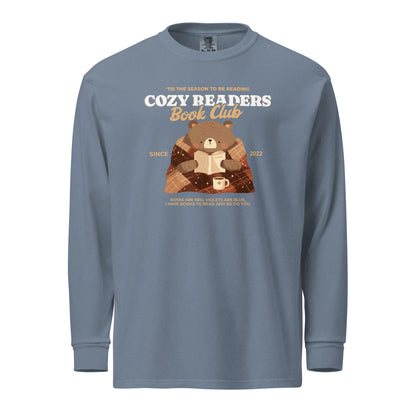 Cozy Readers Book Club Heavyweight Long-sleeve Shirt - The Bean Workshop - Autumn Vibes, Bear Graphic Long Sleeve Tee, Book Club Autumn Long Sleeve, Book Lover, Book Lover Gift, Bookish Accesories, Cozy Aesthetic, Cozy Bear, Cozy Long Sleeve for Readers, Cozy Readers Book Club, Cozy Reading Long Sleeve Shirt, fall, Long Sleeve Shirt, Long Sleeve Tee