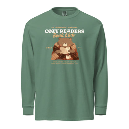 Cozy Readers Book Club Heavyweight Long-sleeve Shirt - The Bean Workshop - Autumn Vibes, Bear Graphic Long Sleeve Tee, Book Club Autumn Long Sleeve, Book Lover, Book Lover Gift, Bookish Accesories, Cozy Aesthetic, Cozy Bear, Cozy Long Sleeve for Readers, Cozy Readers Book Club, Cozy Reading Long Sleeve Shirt, fall, Long Sleeve Shirt, Long Sleeve Tee